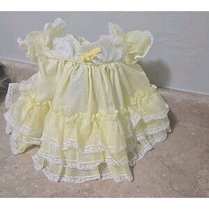Vintage Sweet n Sassy Dress Yellow Ruffles Lace Bells Full Circle Baby